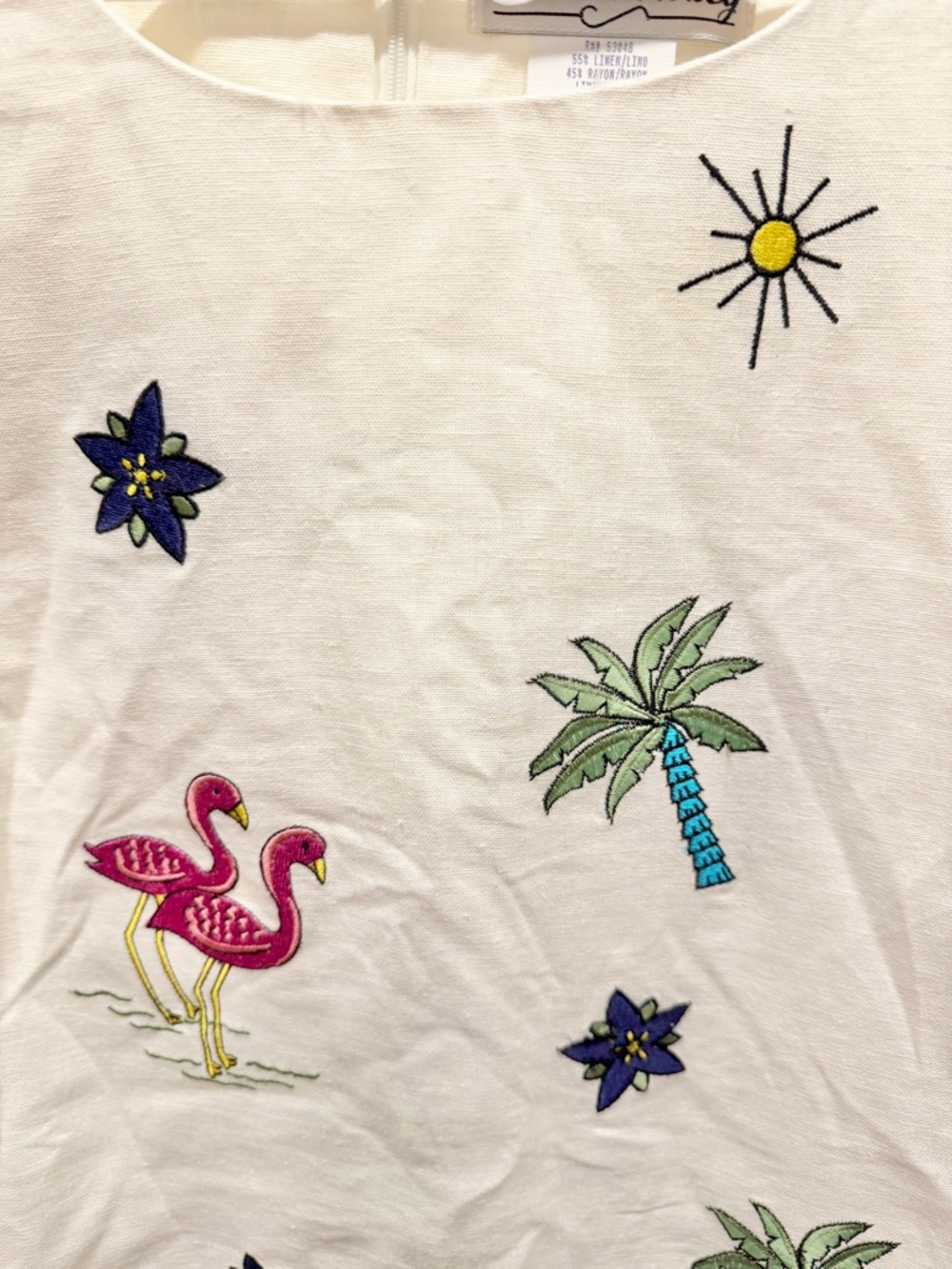 VINTAGE VICTORIA HOLLEY Tropical Linen Embroidered Dress - Picture 3 of 5